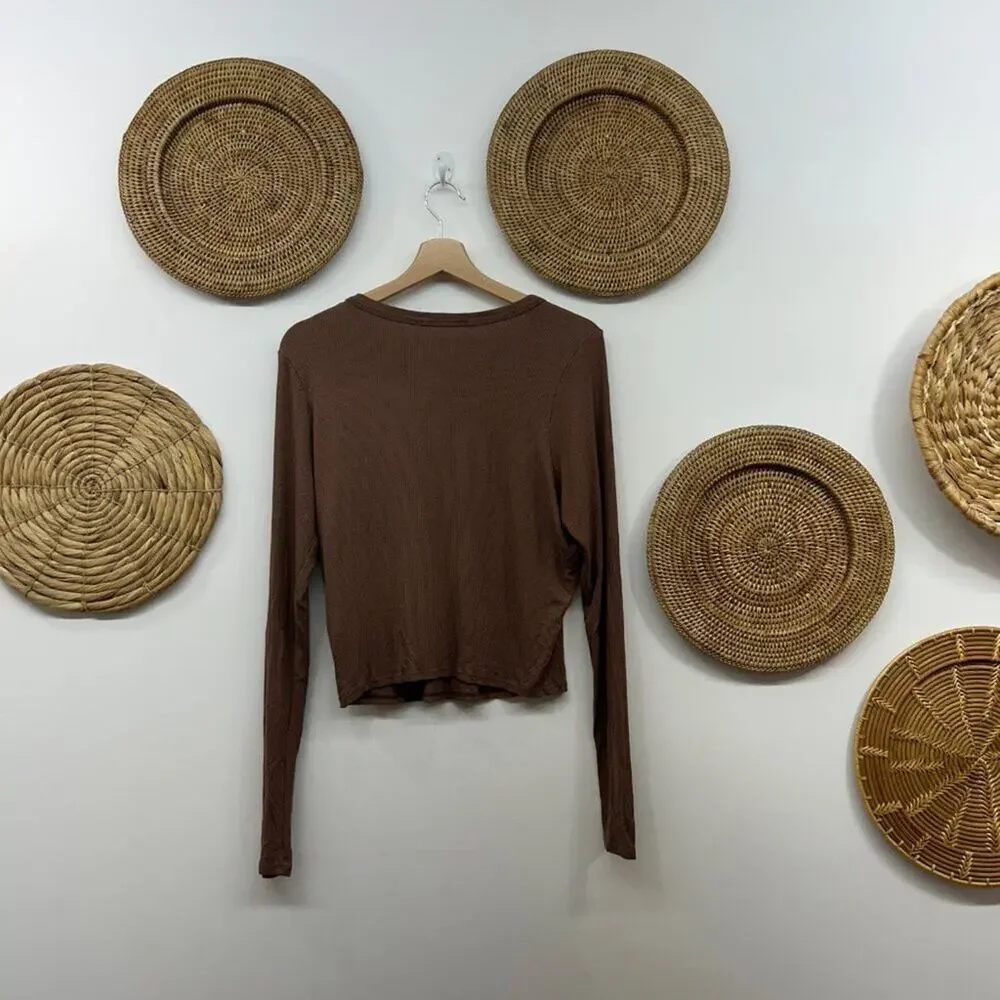 Naked Wardrobe Neutral Brown Ribbed Long Sleeve Tee T-Shirt Plus Size 3X - Picture 2 of 4